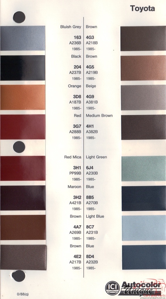 1985 - 1987 Toyota Paint Charts Autocolor